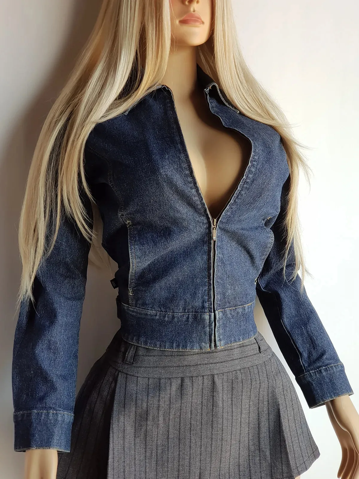 1990s Authentic Australian designer denim Motorcycle Style Jacket - wear open or closed - ultra sexy fit