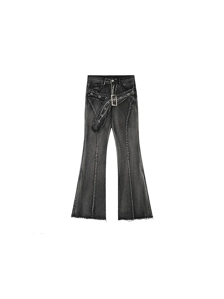 Aiertu Women's Y2k Flare Jeans Baggy Harajuku Korean Black Gothic Denim Trousers Japanese 2000s Style Jean Pants Vintage Trashy Clothes