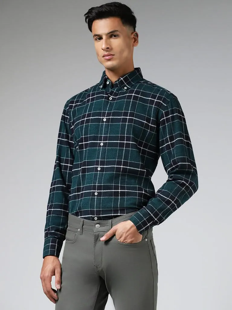 Ascot Green Checked Cotton Relaxed-Fit Shirt