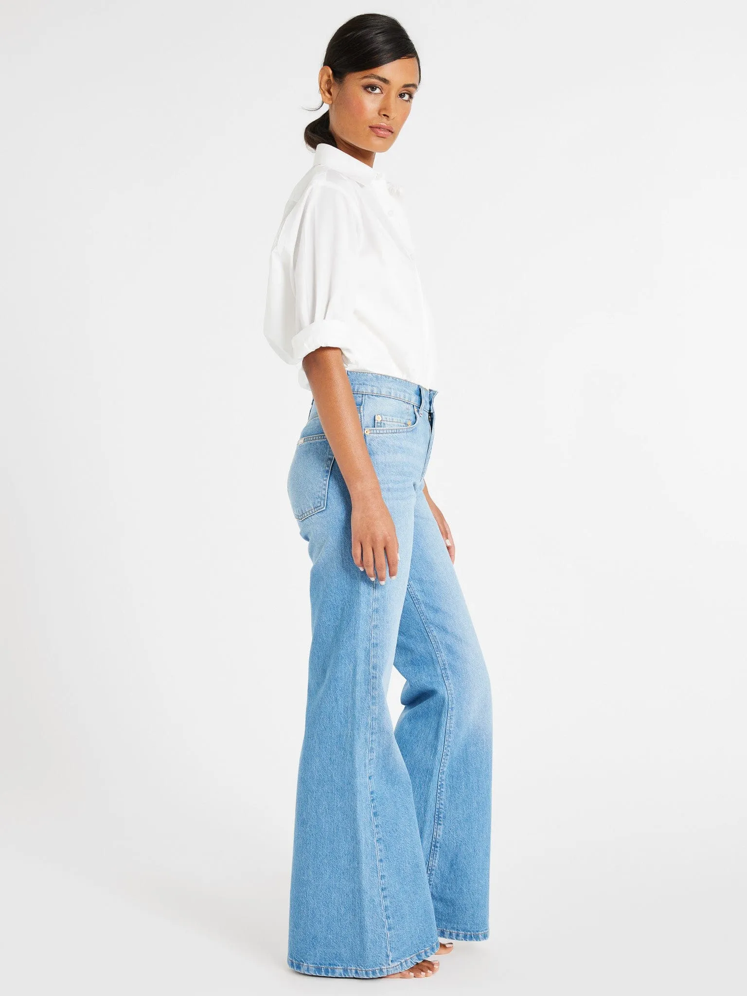 Ashton High Rise Wide Leg Flare Jean in Malibu