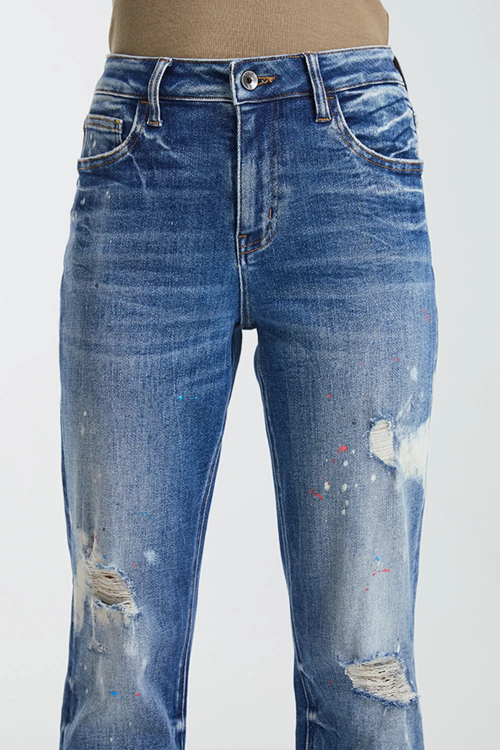 BAYEAS Full Size High Waist Distressed Paint Splatter Pattern Jeans