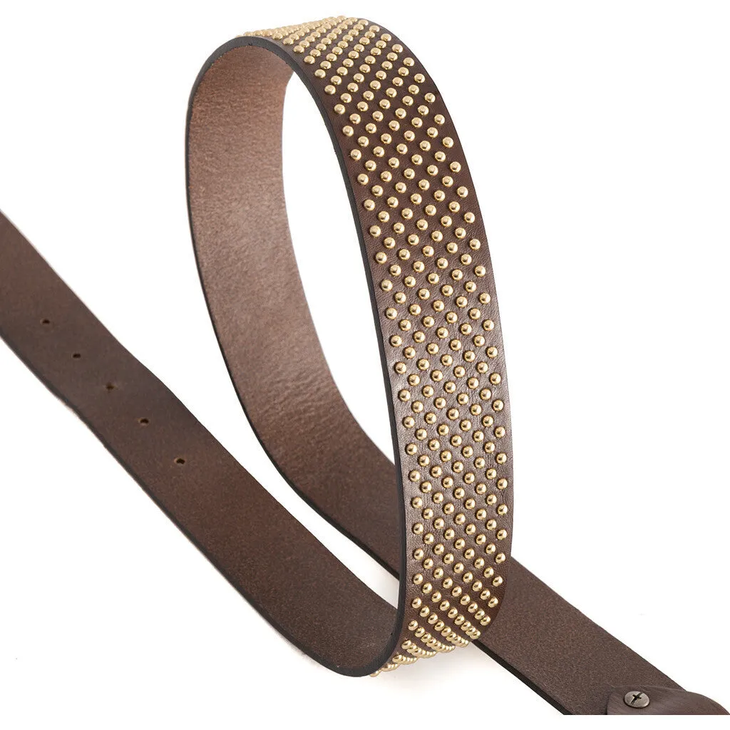 Beautiful leather belt decorated with studs / 13720 - Dark brown