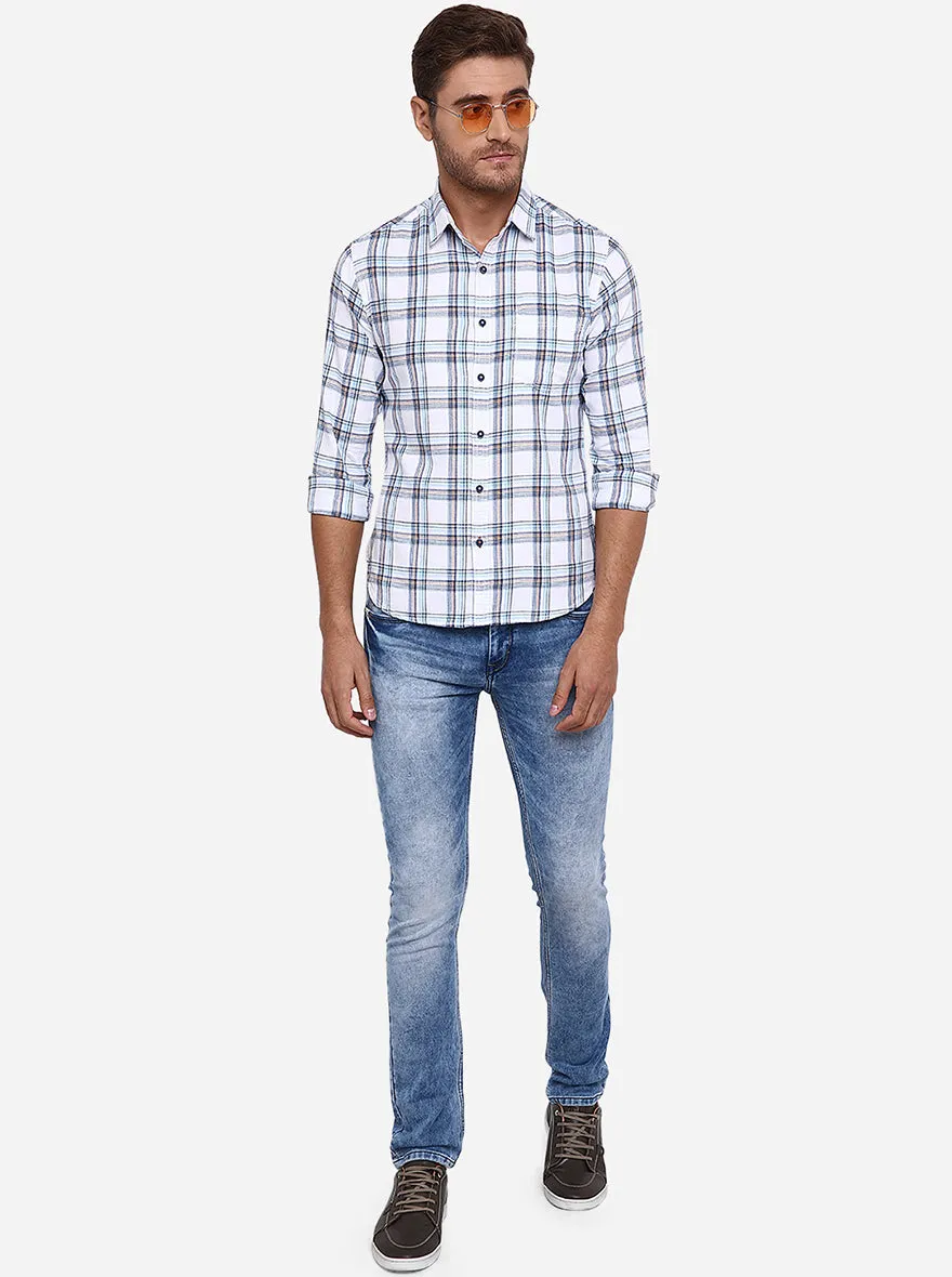 Bell Blue Checked Slim Fit Casual Shirt | Greenfibre