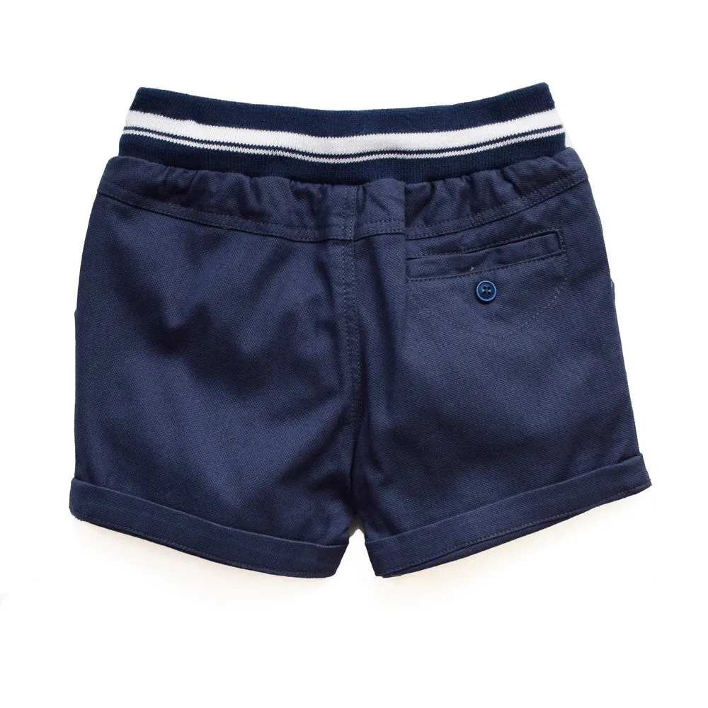 Black And Navy Striped Rib Waist Shorts