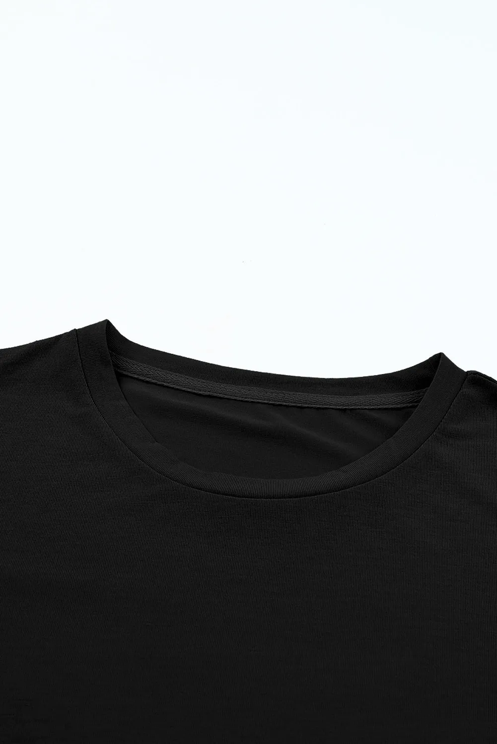 Black Casual Plain Crew Neck Tee