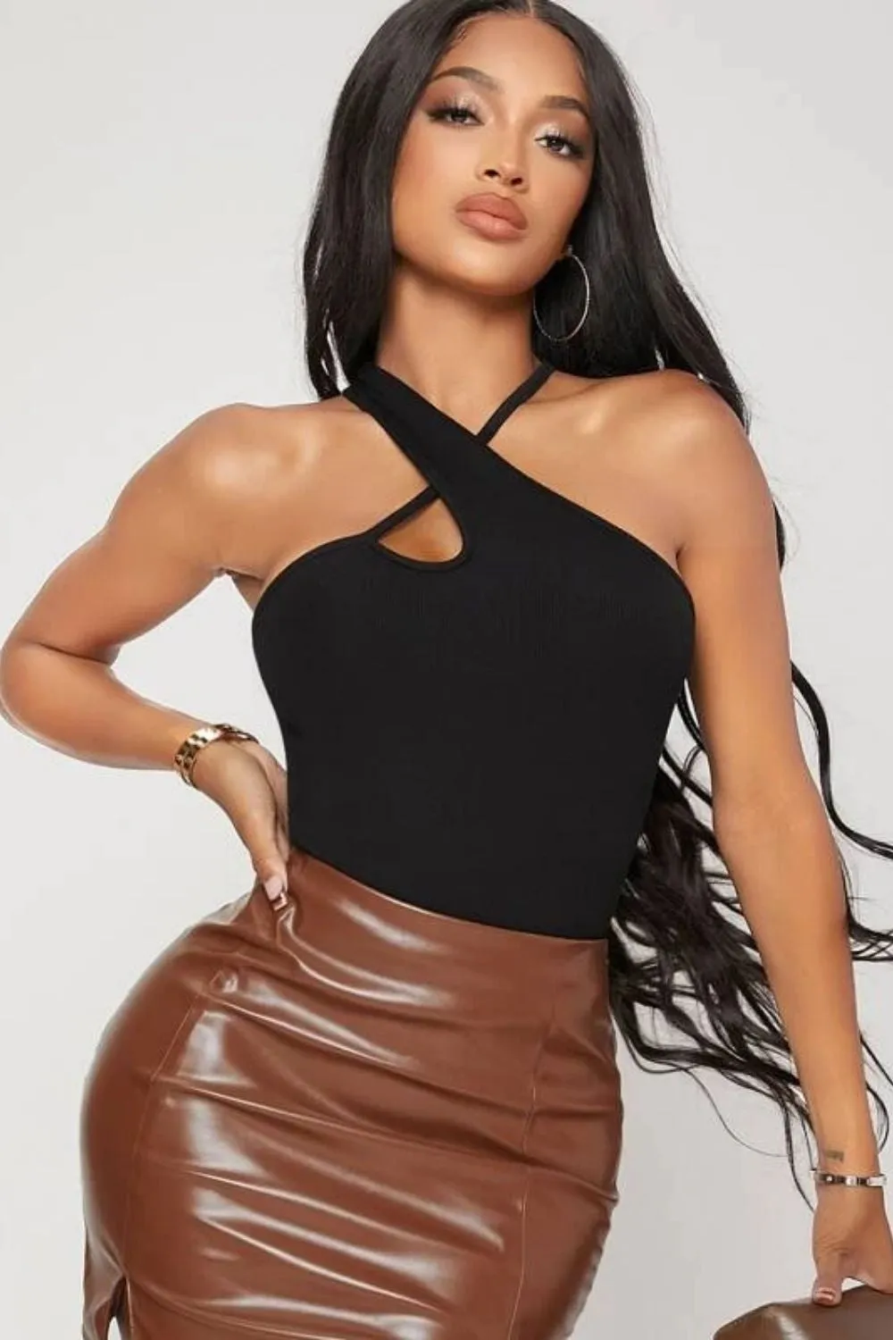 Black Halter Neck Bodycon Top