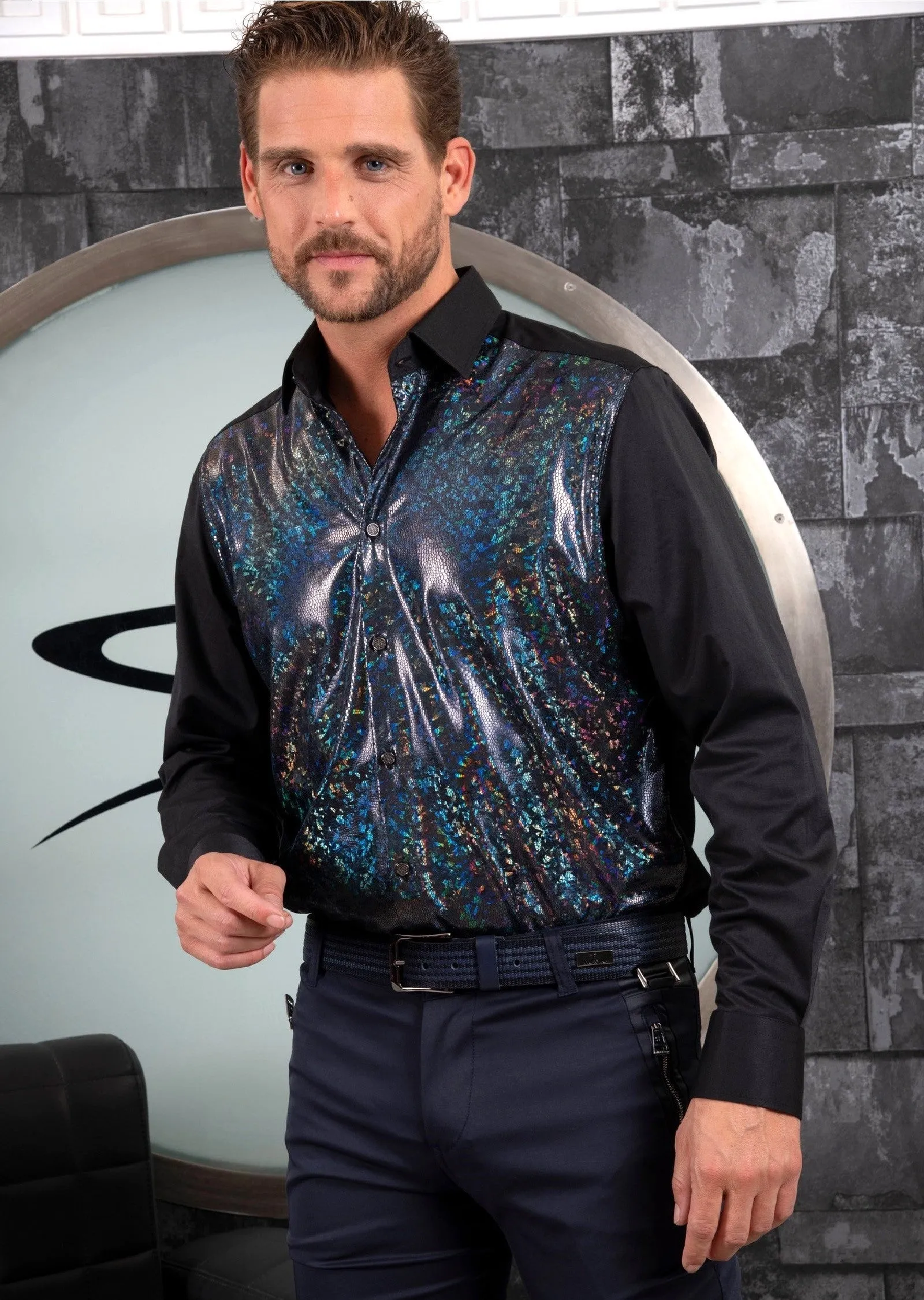 Black Party Hologram Foil Shirt