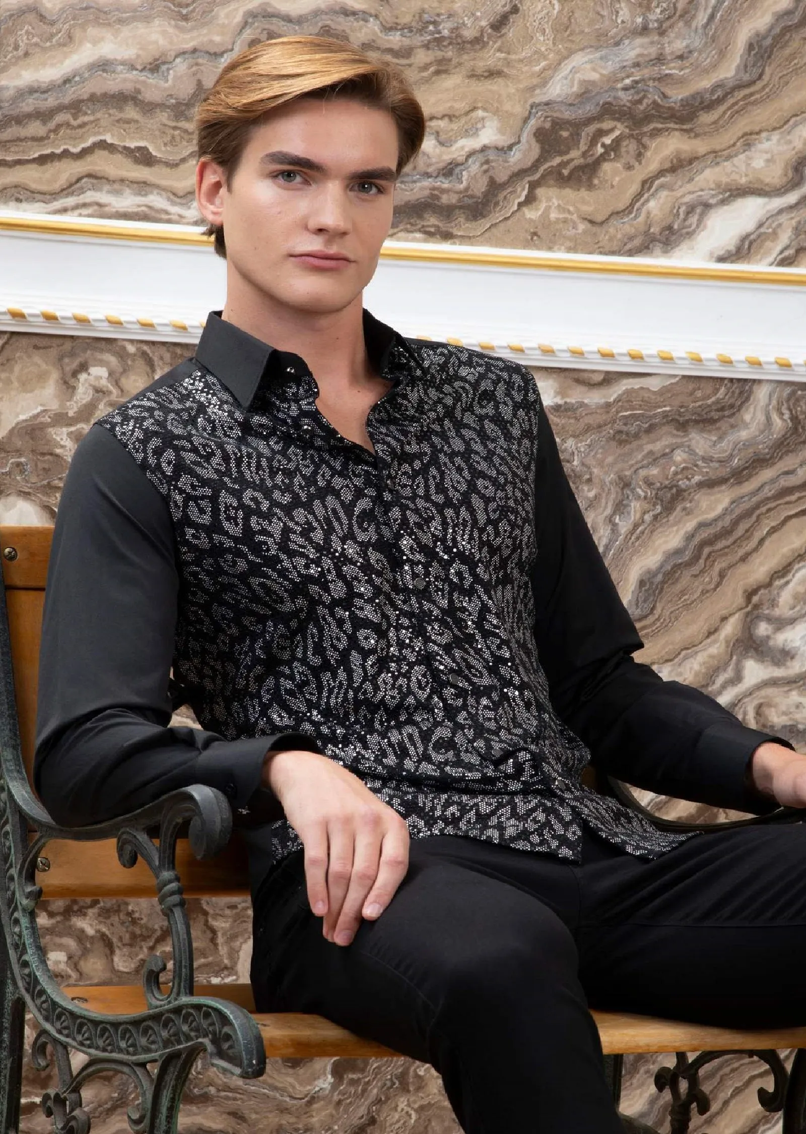 Black Silver Leopard Sequin Shirt