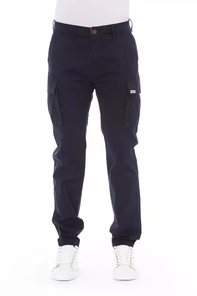 Blue Cotton Men Cargo Trouser