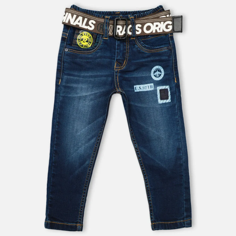 Blue Denim Pants With Belt