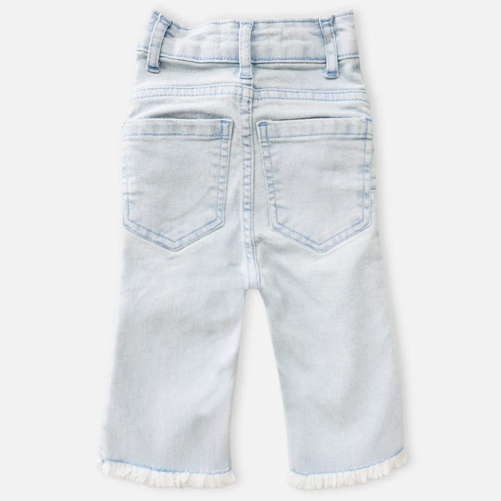 Blue Embellished Raw Hem Jeans