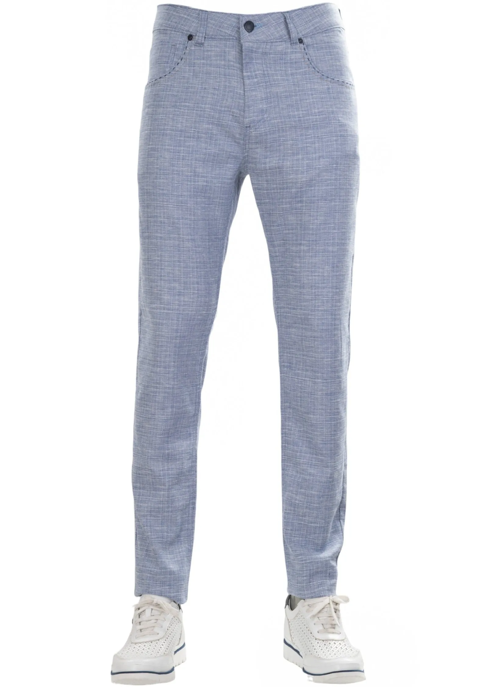 Blue Faded Plaid Linen-Blend Suit