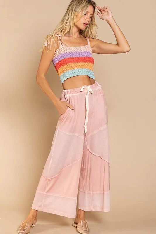 Bohemian Stripe Tie Shoulder Sweater Crop Tank Top