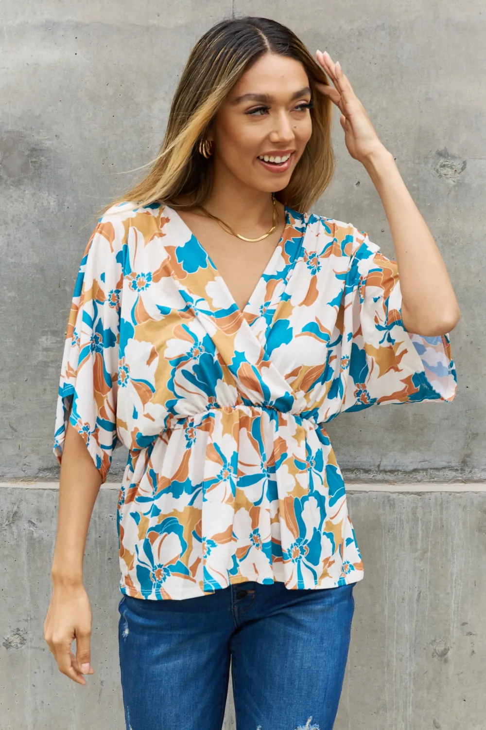 BOMBOM Floral Print Wrap Tunic Top