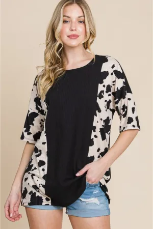 BOMBOM Rodeo Love Ribbed Animal Contrast Tee - Ships from The US