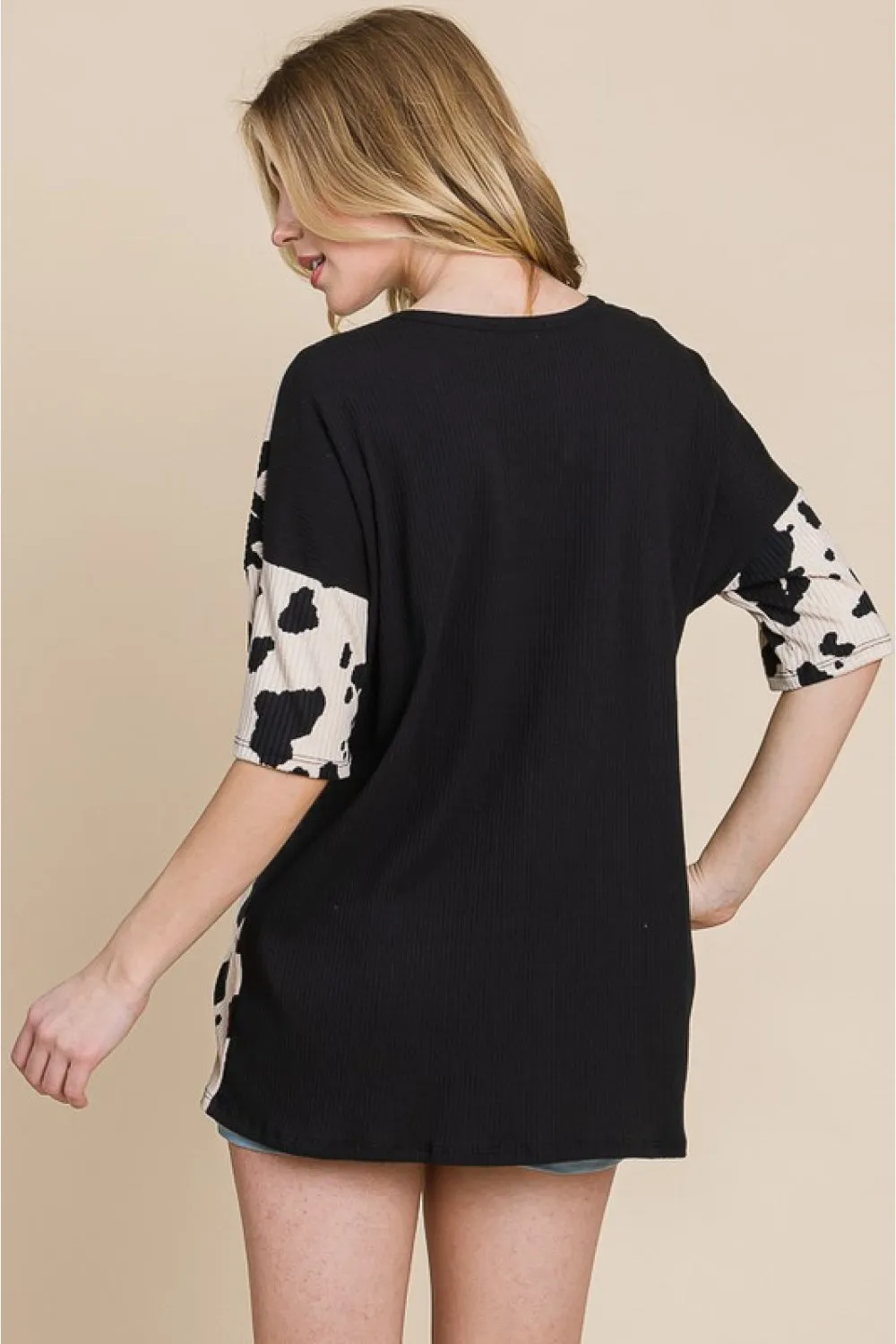 BOMBOM Rodeo Love Ribbed Animal Contrast Tee