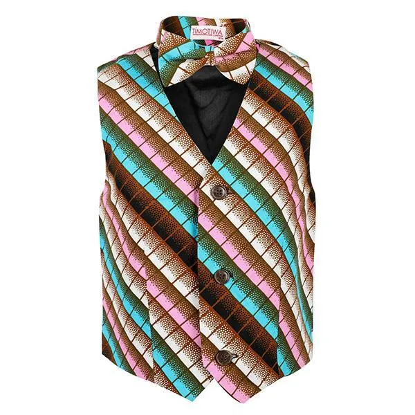 BOYS ANKARA WAISTCOAT WITH BOW TIE - MULTICOLOR