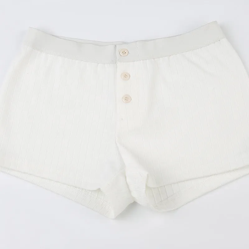 Button-Front Ribbed Knit Shorts