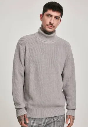 Cardigan Stitch Rollneck Jumper - Grey