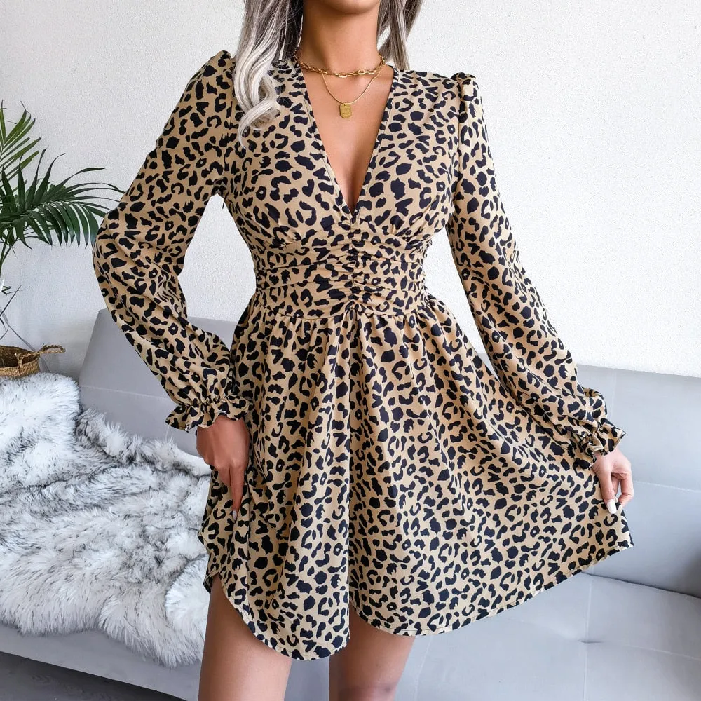 Chic Leopard V-Neck A-Line Dress