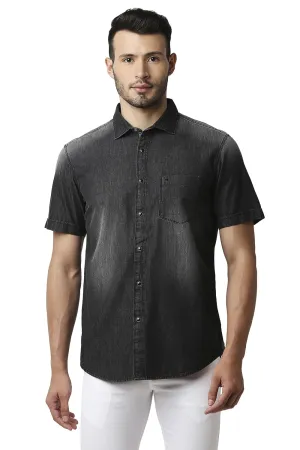 Cotton Polyester Indigo Printed Halfsleeves Shirt