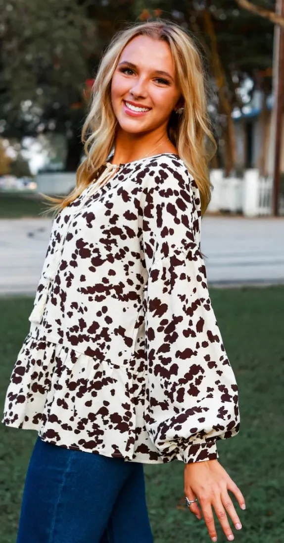 Cowhide long sleeve blouse