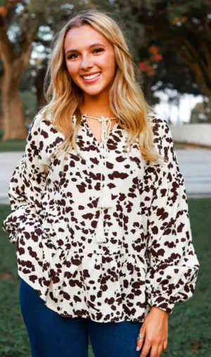 Cowhide long sleeve blouse