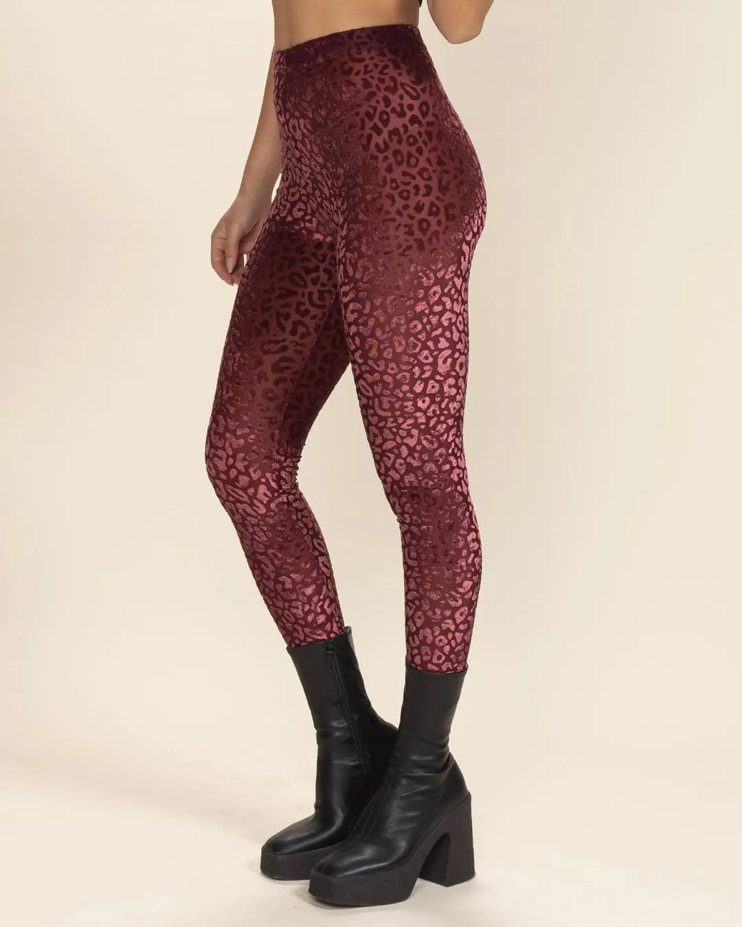 Crimson Leopard Burnout Velvet High Rise Leggings | Women's