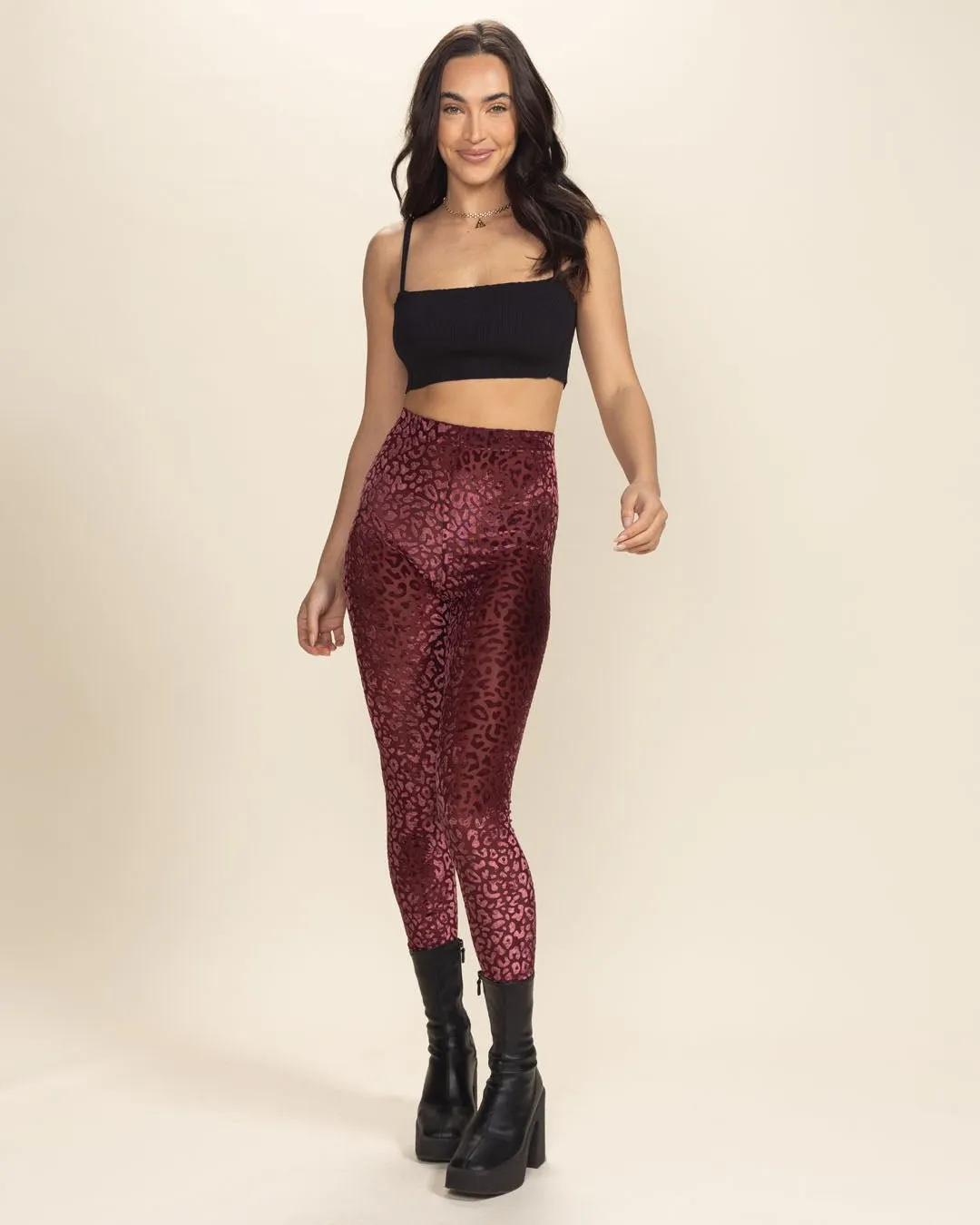 Crimson Leopard Burnout Velvet High Rise Leggings | Women's