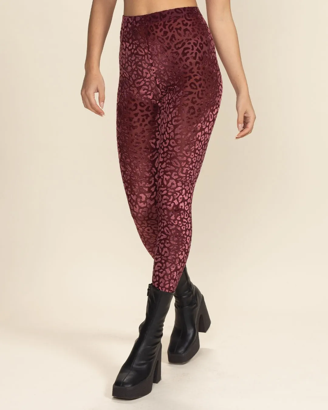 Crimson Leopard Burnout Velvet High Rise Leggings | Women's