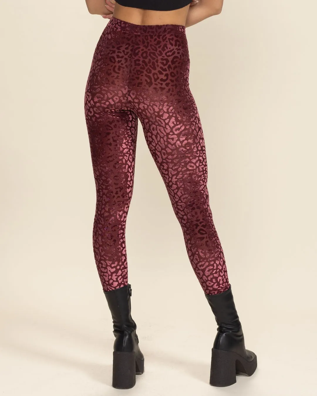 Crimson Leopard Burnout Velvet High Rise Leggings | Women's