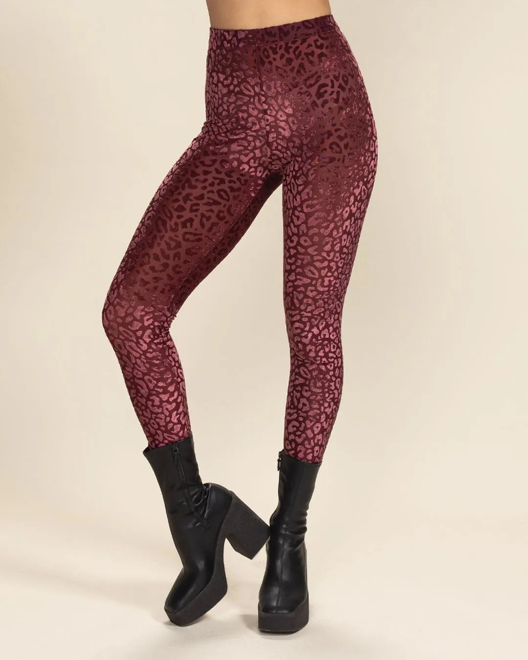 Crimson Leopard Burnout Velvet High Rise Leggings | Women's