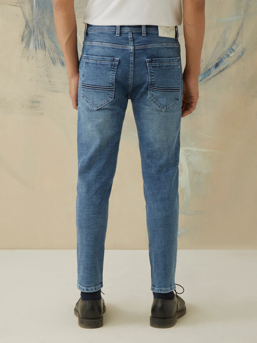 Crop Fit Mid Blue Plain Jeans