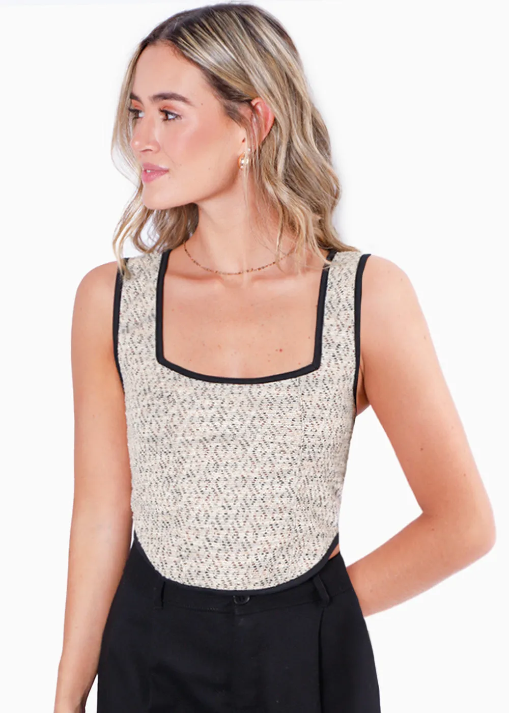 Crop top de tiras tipo corset de tweed - SILVIA