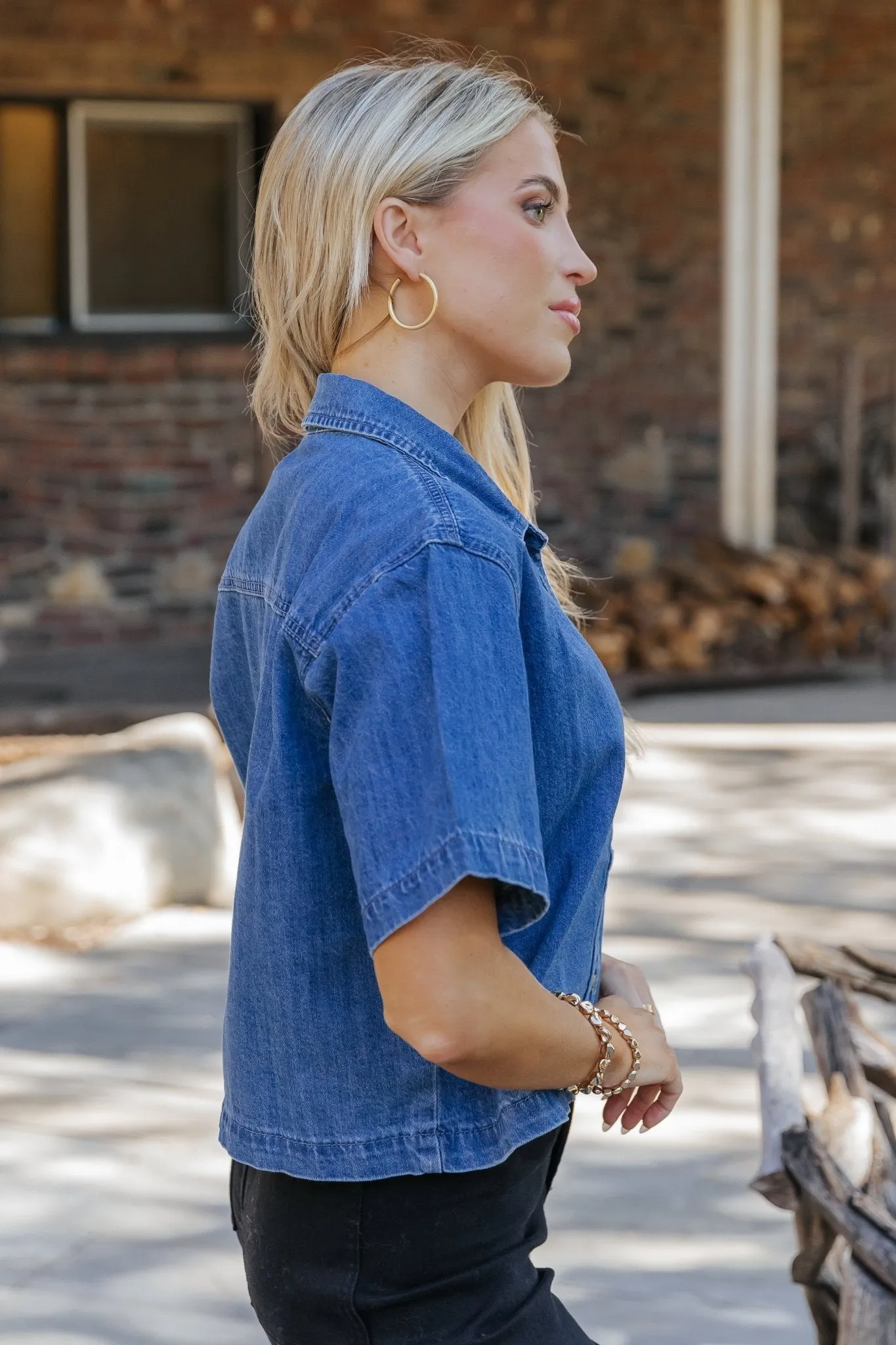 Denim Short Sleeve Button Up Shirt - FINAL SALE