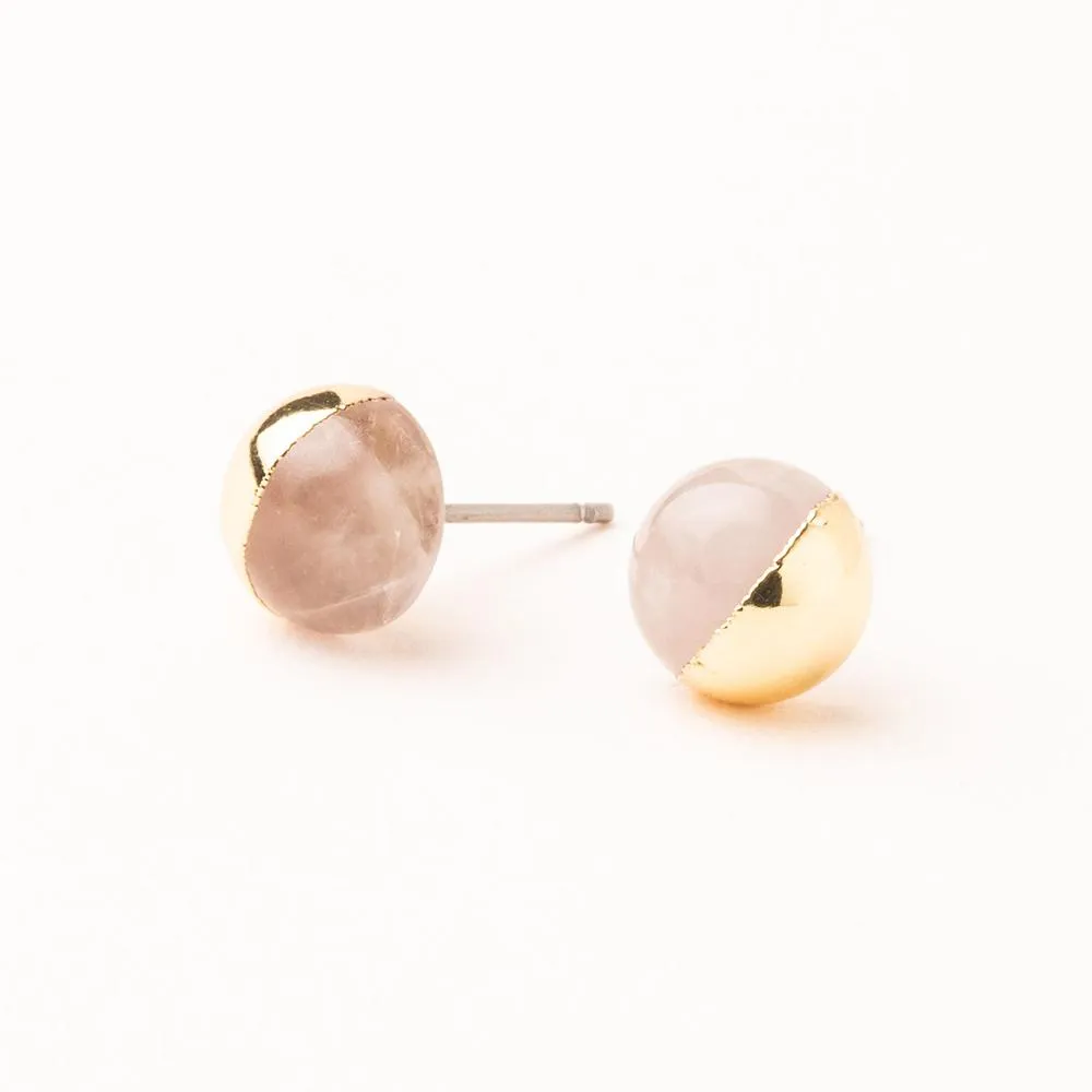 Dipped Stone Stud in Rose Quartz/Gold