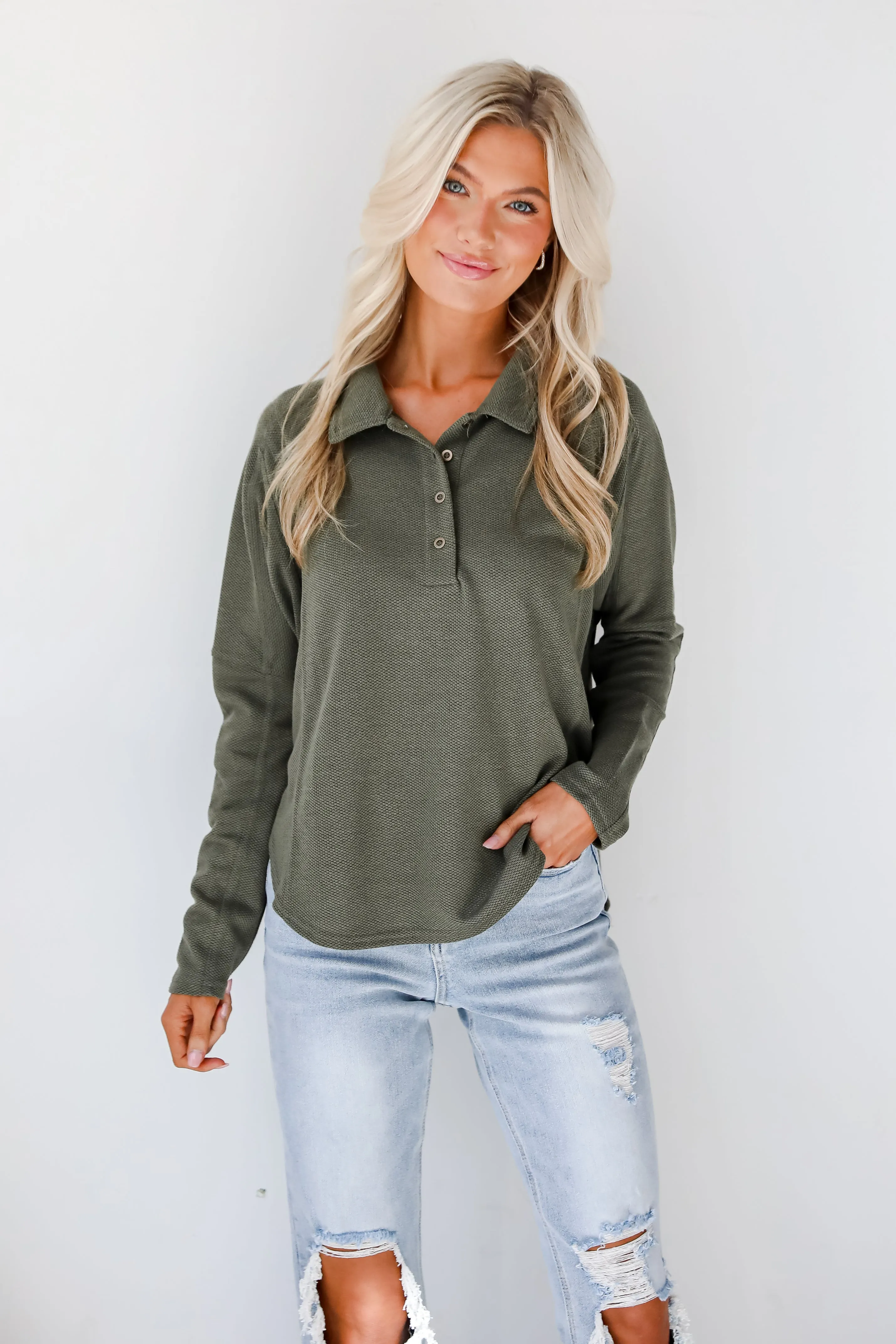 Ella Olive Collared Top - DOORBUSTER