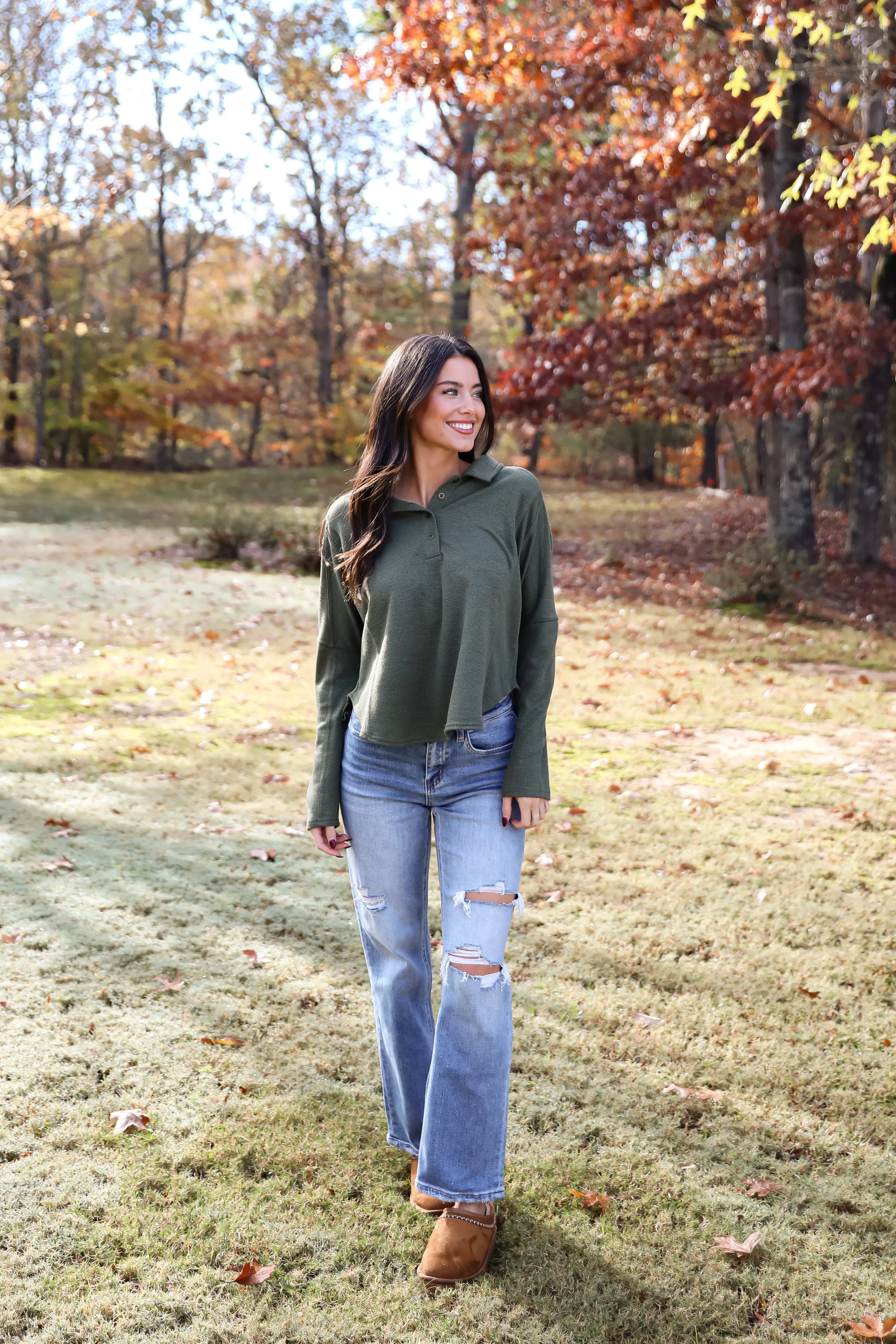 Ella Olive Collared Top - DOORBUSTER