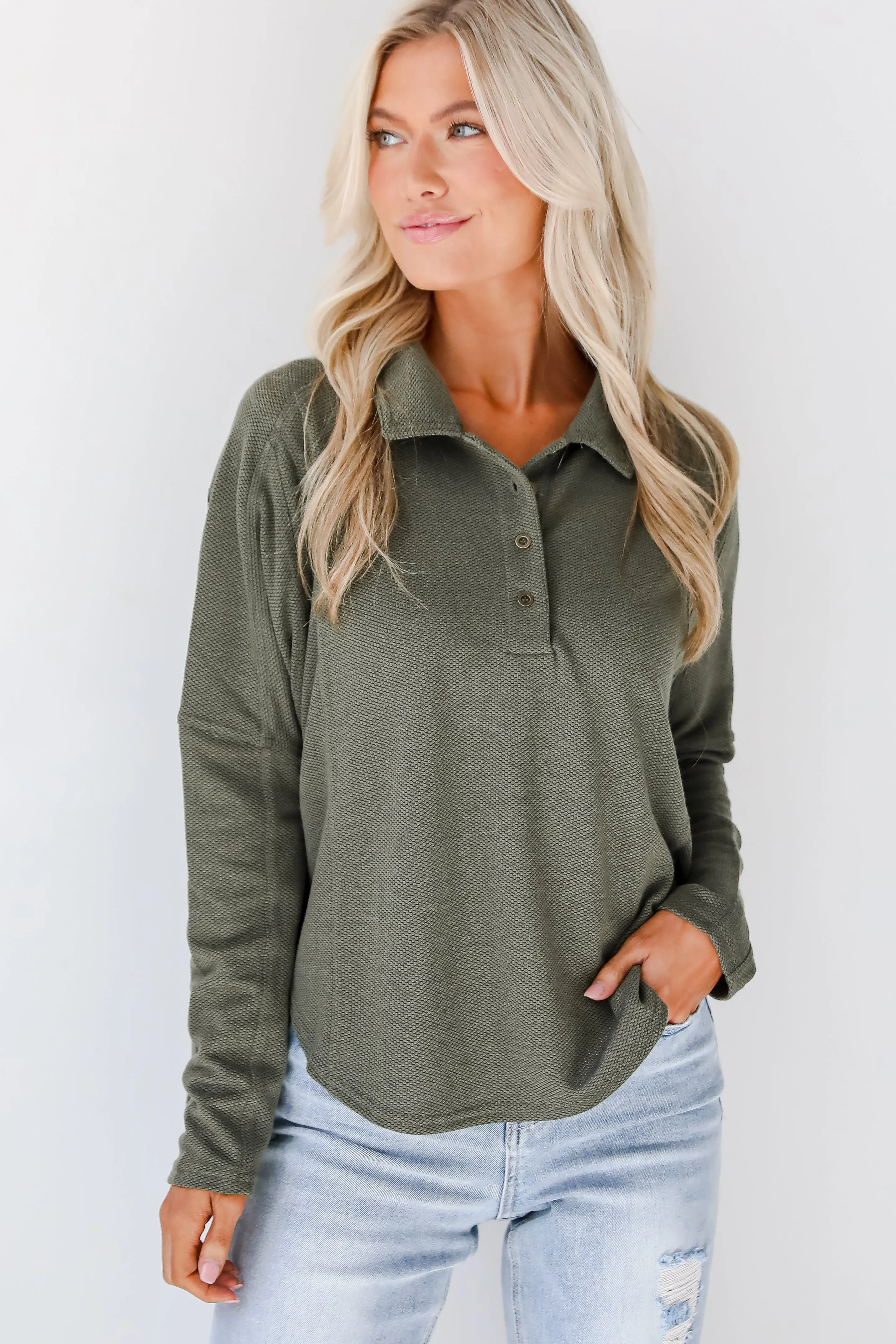 Ella Olive Collared Top - DOORBUSTER