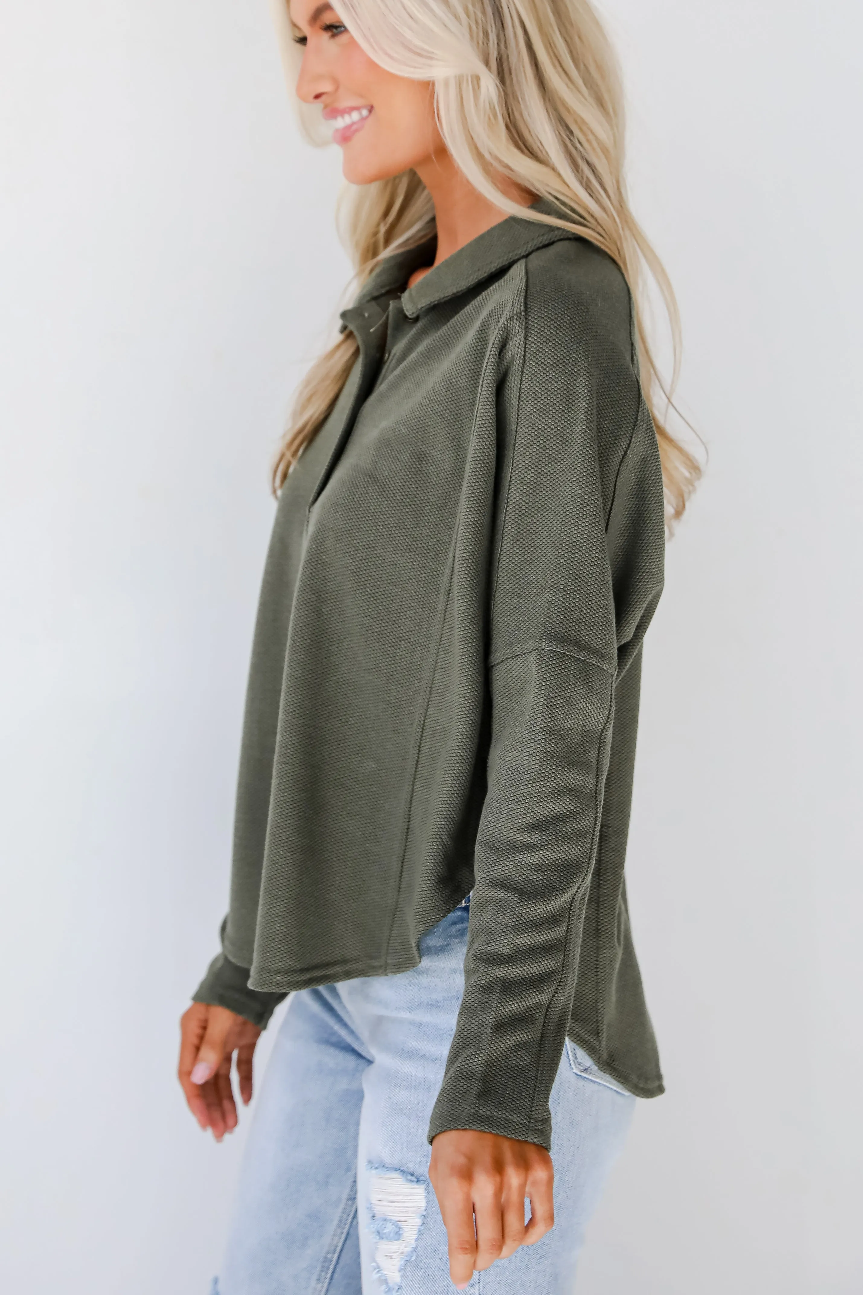 Ella Olive Collared Top - DOORBUSTER