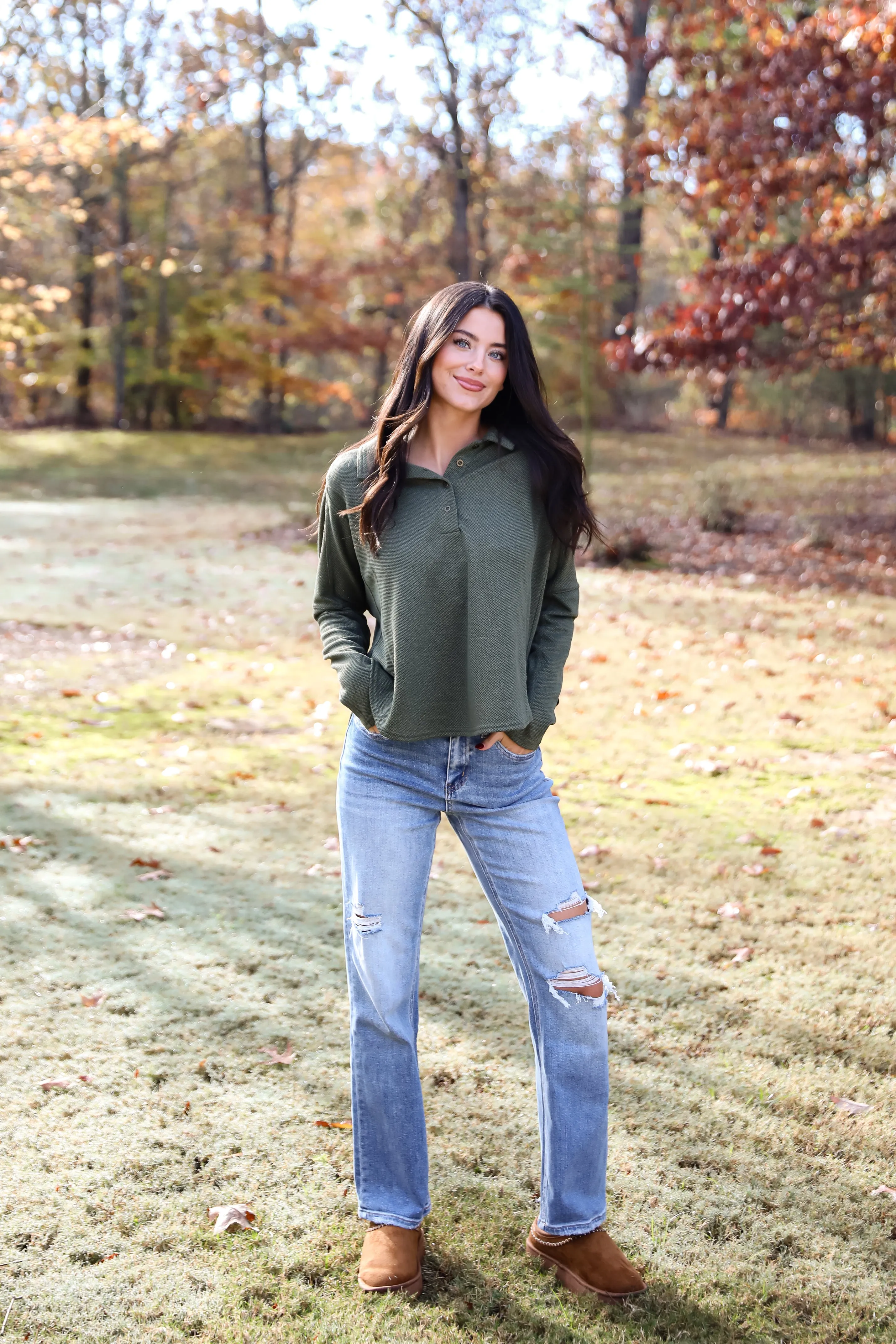 Ella Olive Collared Top - DOORBUSTER