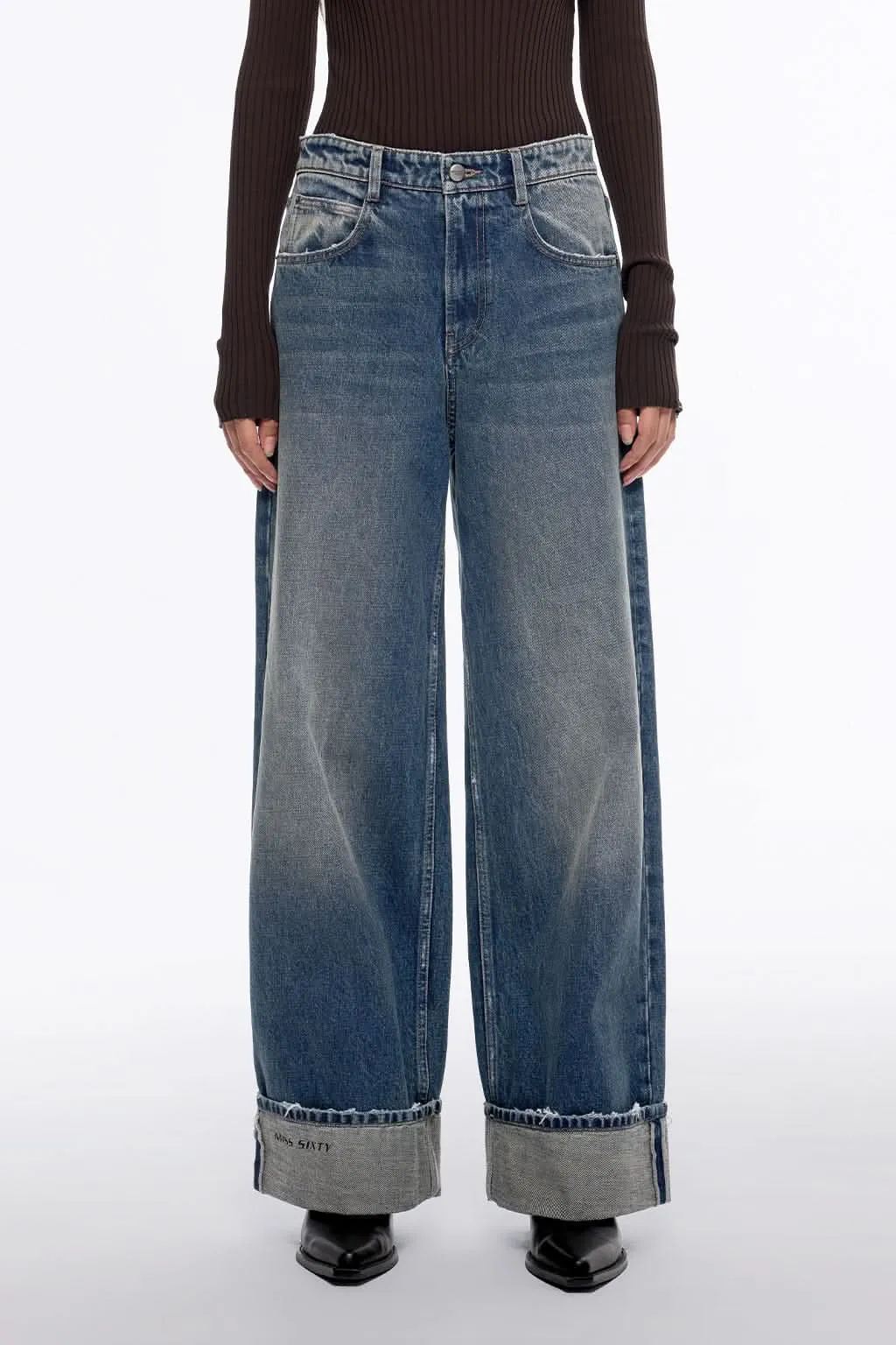 Faded Wide-Leg Jeans