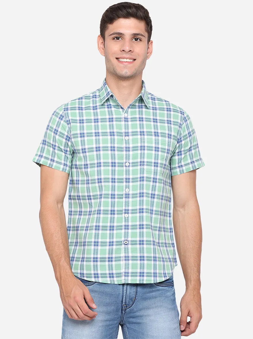 Fair Green Checked Slim Fit Semi Casual Shirt | Greenfibre