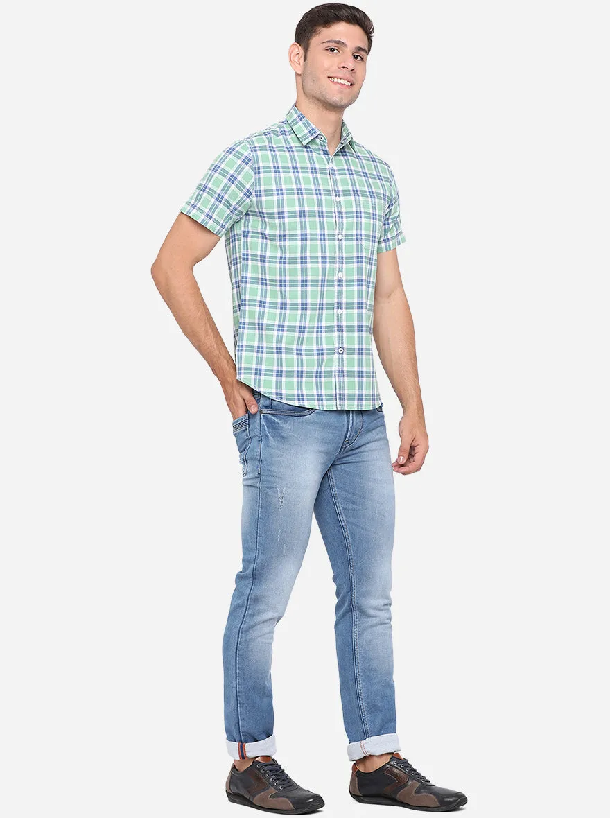 Fair Green Checked Slim Fit Semi Casual Shirt | Greenfibre