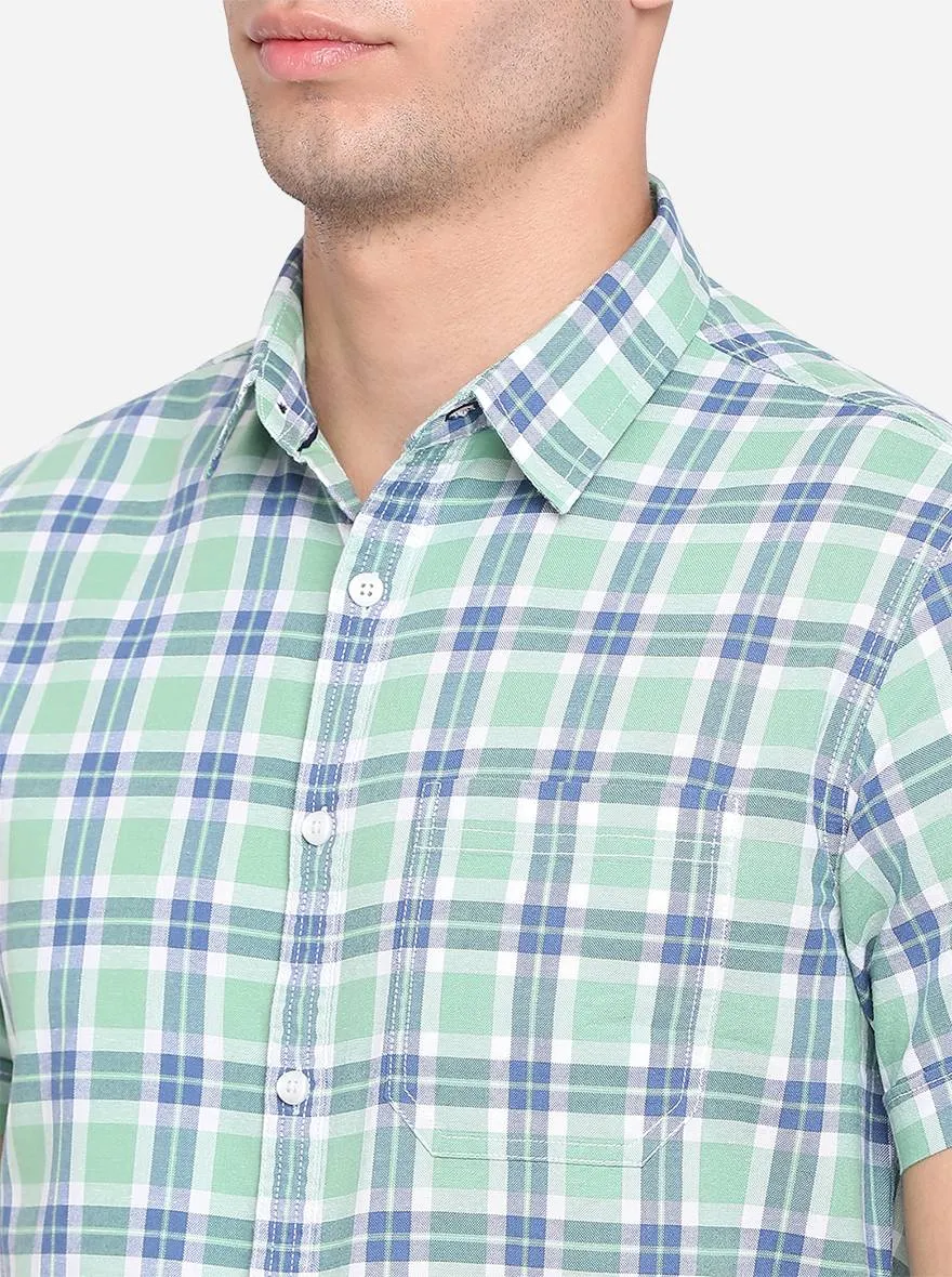 Fair Green Checked Slim Fit Semi Casual Shirt | Greenfibre