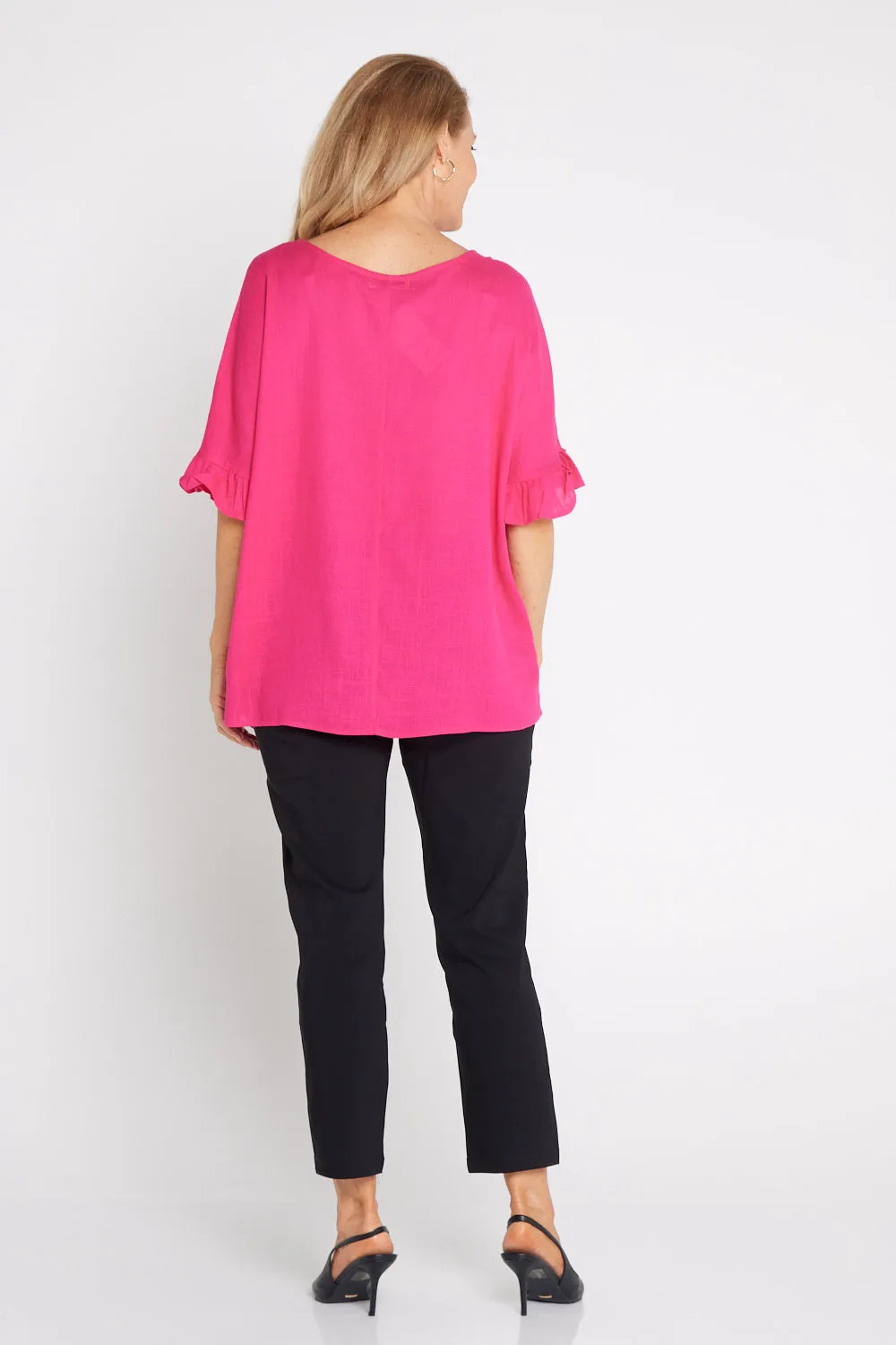 Farrah Linen Top - Hot Pink