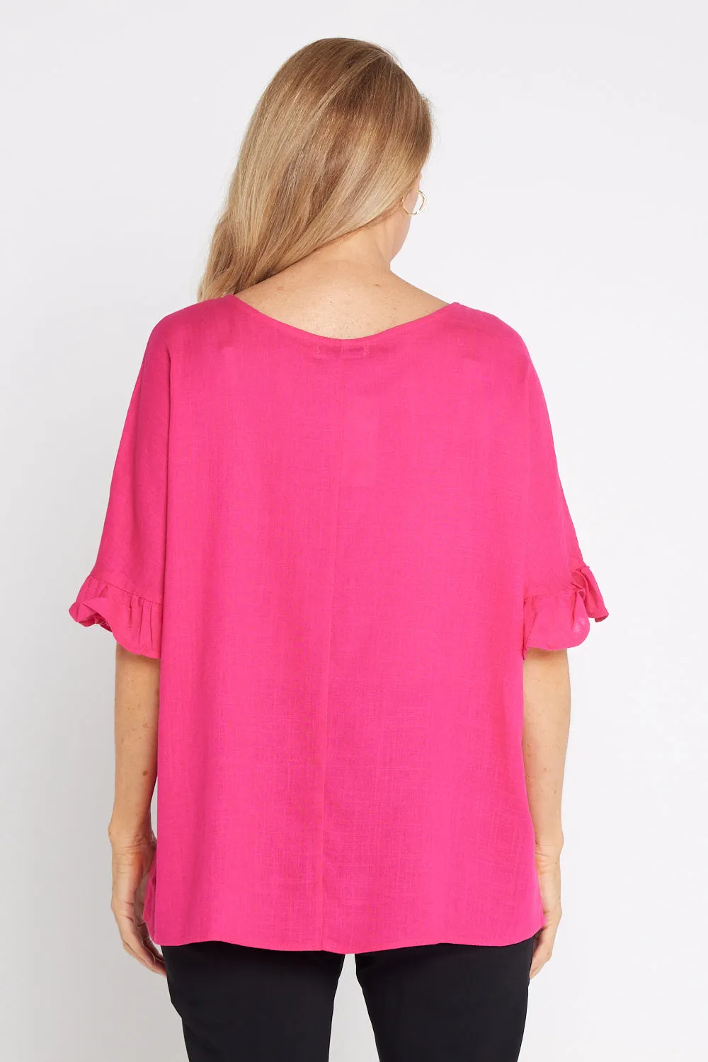 Farrah Linen Top - Hot Pink