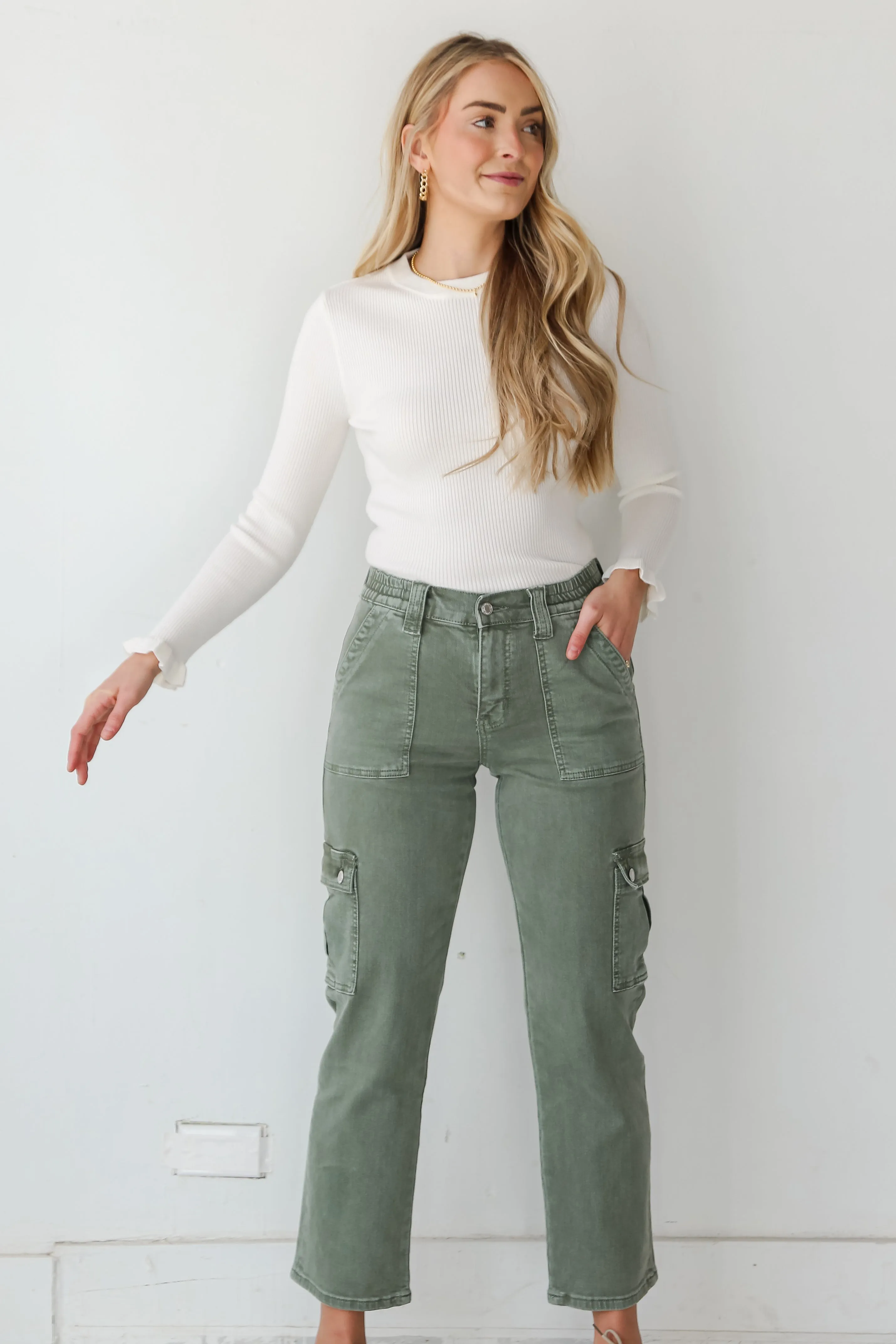 FINAL SALE - Dixie Army Green Utility Cargo Jeans