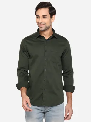 Forest Green Solid Slim Fit Semi Casual Shirt | JadeBlue