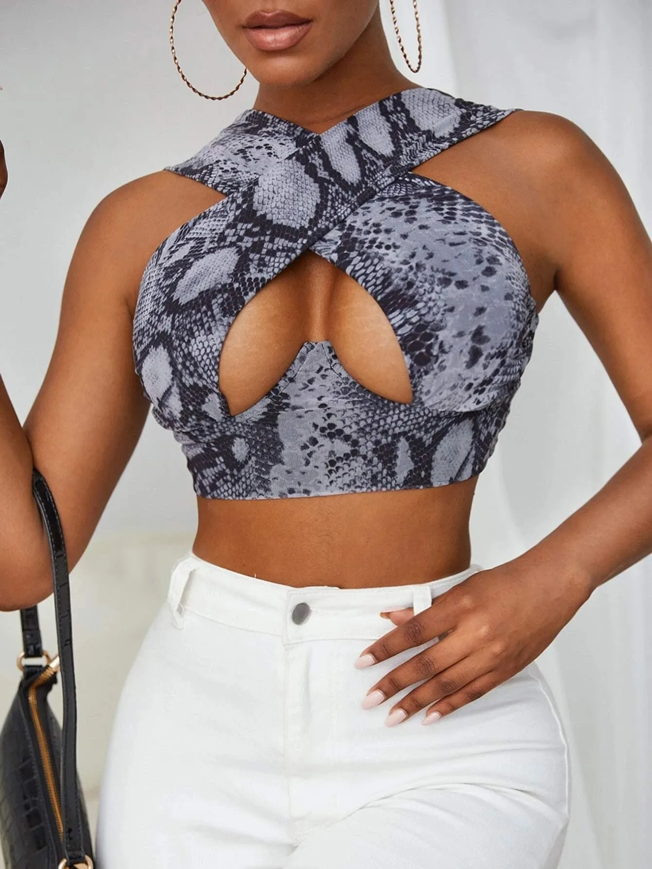 Free  Shipping Cross Wrap Sleeveless Cut-Out Front Crop Top